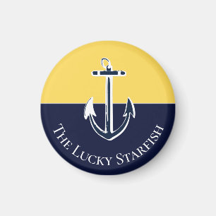 Nautic Navy Mustard Yellow Anchor Beach House Magnet