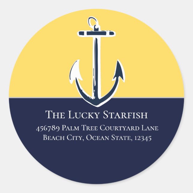 Nautic Navy Mustard Yellow Anchor Beach House Runder Aufkleber (Vorderseite)
