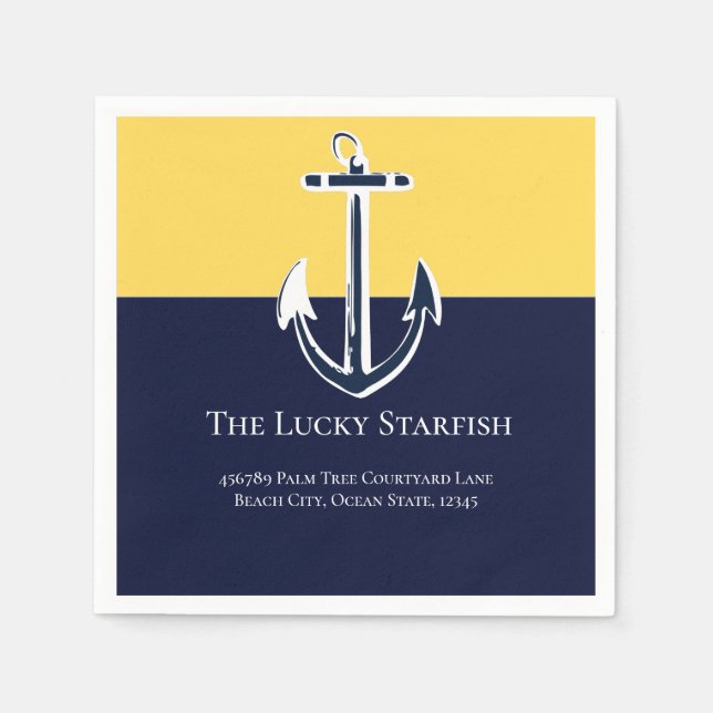 Nautic Navy Mustard Yellow Anchor Beach House Serviette (Vorderseite)