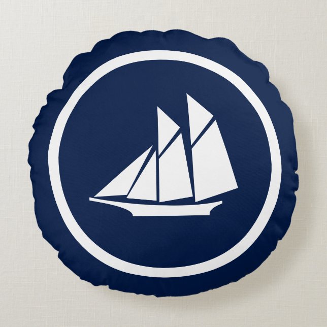 Nautic Navy Sailboat Seepferde Rundes Kissen (Vorderseite)