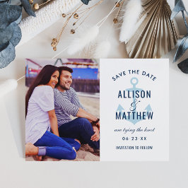 Nautic Navy Sky Blue Anchor Wedding Foto Save The Date