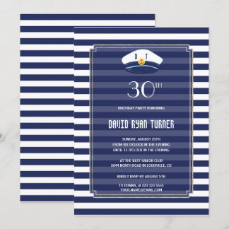 Nautic Navy Stripes Silver Man Geburtstagsparty Einladung