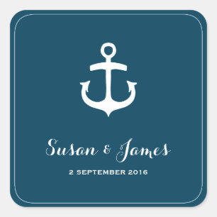 Nautic Navy Wedding Square Gefälligkeitsticker Quadratischer Aufkleber
