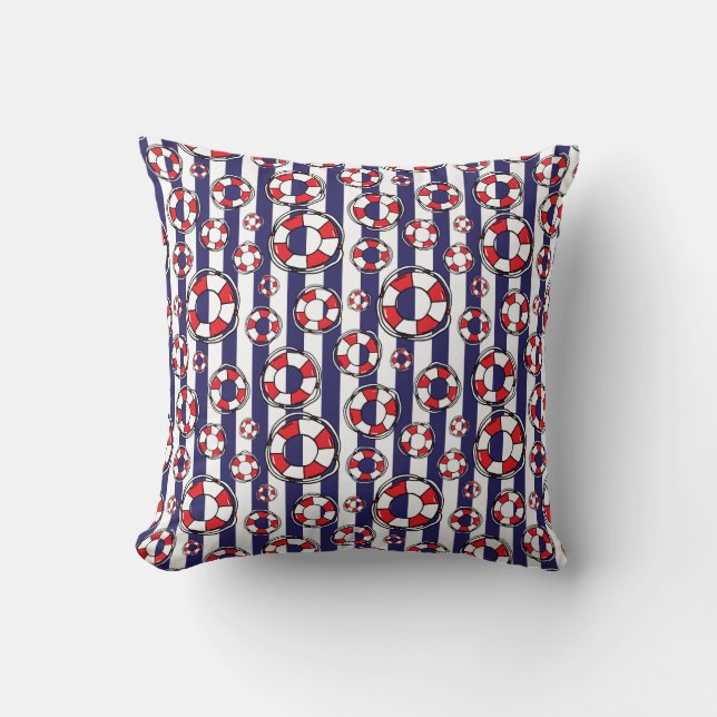 Nautic Navy White Stripes Lake House Kissen (Vorderseite)