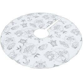 Nautic Old Sailor Tattoos Gemustert Grau Polyester Weihnachtsbaumdecke