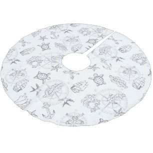 Nautic Old Sailor Tattoos Gemustert Grau Polyester Weihnachtsbaumdecke