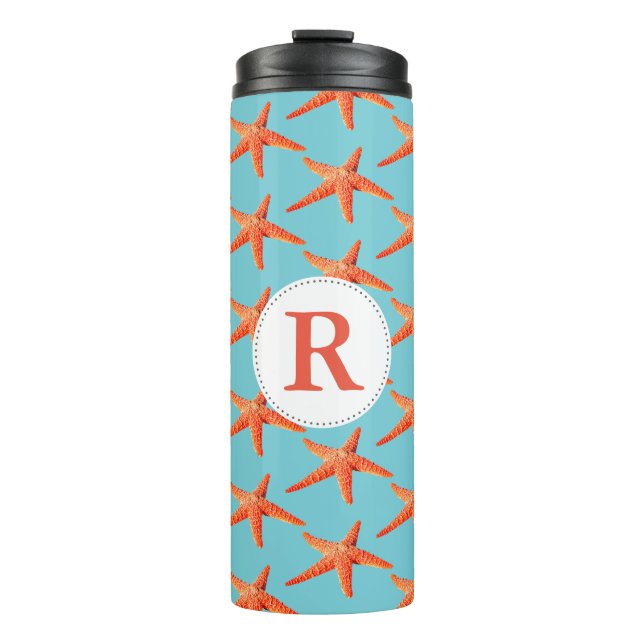 Nautic Orange Starfish Monogram Thermosbecher (Vorderseite)