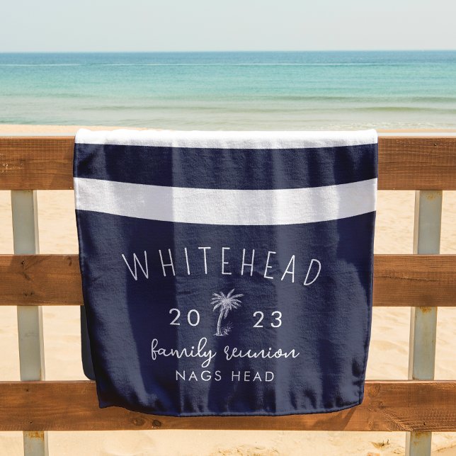 Nautic Palm Stripe Navy Monogram Strandtuch (Von Creator hochgeladen)