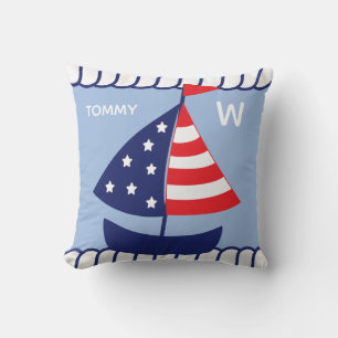 Nautic Patriotic Sailboat mit Geburtsstaten Kissen