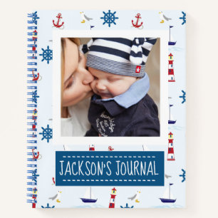 Nautic Pattern Custom Baby Foto Journal Notizbuch