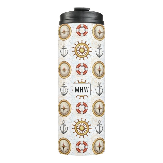 Nautic Pattern Custom Monogram Tumbler Thermosbecher (Vorderseite)