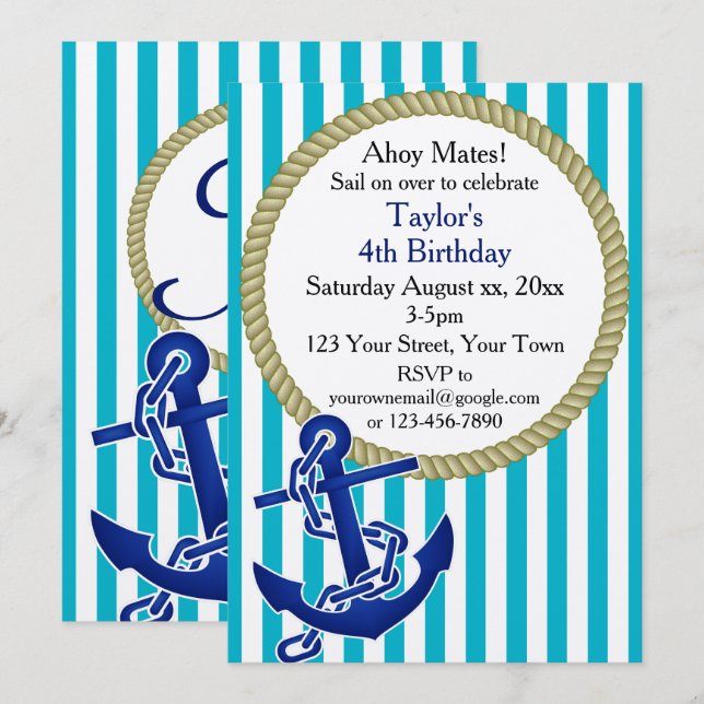 Nautic Personalisiert Birthday Party Einladung (Vorne/Hinten)