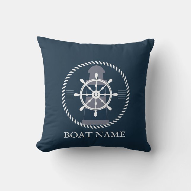 Nautic Personalisiert Boat Name Navy Blue Kissen (Vorderseite)