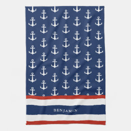 Nautic Personalisiert Navy Blue White Anchor Geschirrtuch