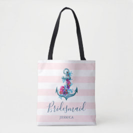 Nautic Pink Stripes Wasserfarbe Ankerüberbrückung Tasche