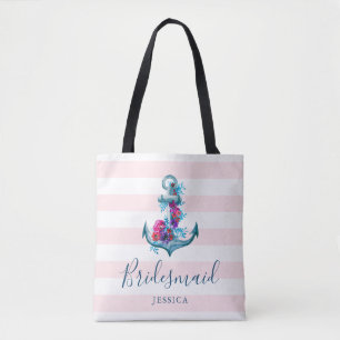 Nautic Pink Stripes Wasserfarbe Ankerüberbrückung Tasche