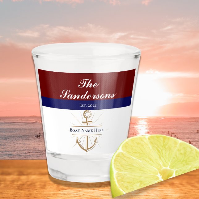 Nautic Red maroon burgundy Monogram Lake House Schnapsglas (Von Creator hochgeladen)