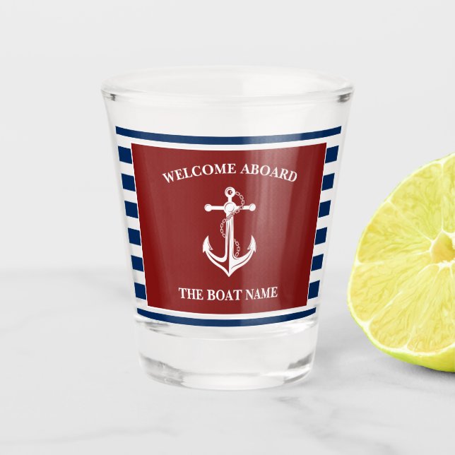 Nautic Red Navy Willkommensschiff Name Anchor Schnapsglas (Vorderseite)