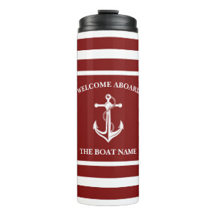 Nautic Red Welcome Bard Bootname Anchor Thermosbecher