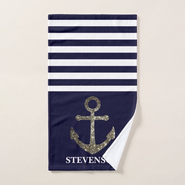 Nautic Rope and Anchor Family Name Sailing Blue Handtuch (Handtuch)