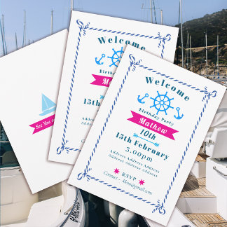 Nautic Rope Birthday White Einladung