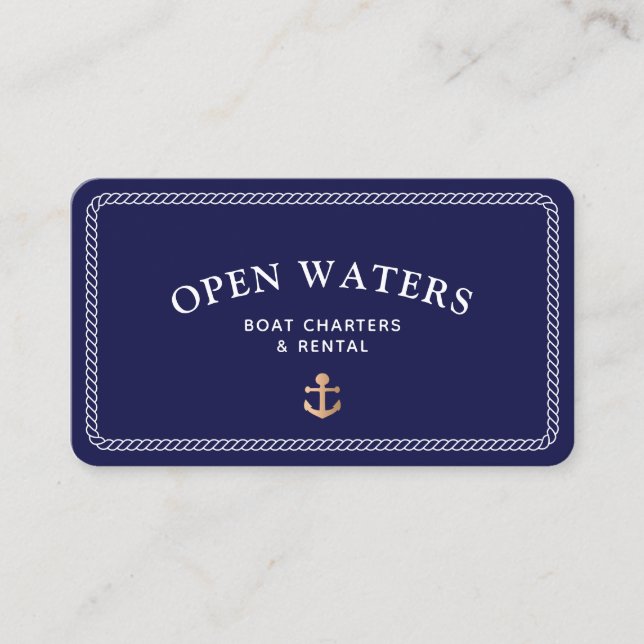 Nautic Rope Gold Boat Anchor Navy Business Card Visitenkarte (Vorderseite)