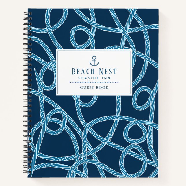 Nautic Rope Navy Blue Beach House Gästebuch Notizbuch (Vorderseite)