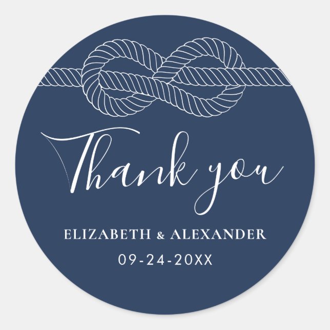 Nautic Rope Vielen Dank Hochzeit Navy Blue Runder Aufkleber (Vorderseite)