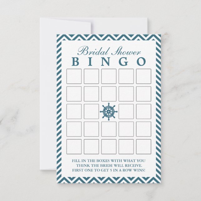 Nautic Rudder Zigzag Brautparty Bingo Cards (Vorderseite)