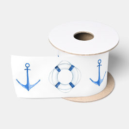 Nautic Rustic Blue Boat Anchor and Life Buoy Satinband