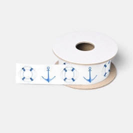 Nautic Rustic Blue Boat Anchor and Life Buoy Satinband
