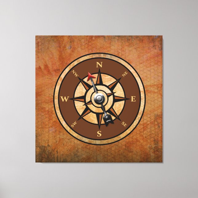 Nautic Rustic Compass North South East West Leinwanddruck (Vorderseite)