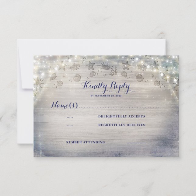 Nautic Rustic Horizontal Wedding RSVP Karte (Vorderseite)