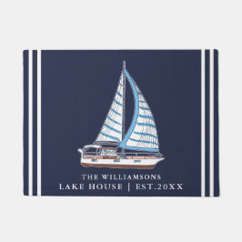 Nautic Sail Boat Navy Blue Custom Lake House Fußmatte
