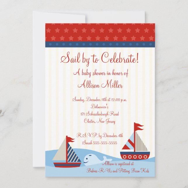 Nautic Sail By to Celebrate Boy Baby Dusche Einladung (Vorderseite)