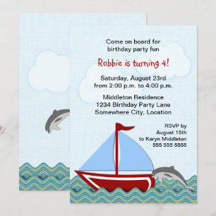Nautic Sailboat Geburtstagsparty Einladung