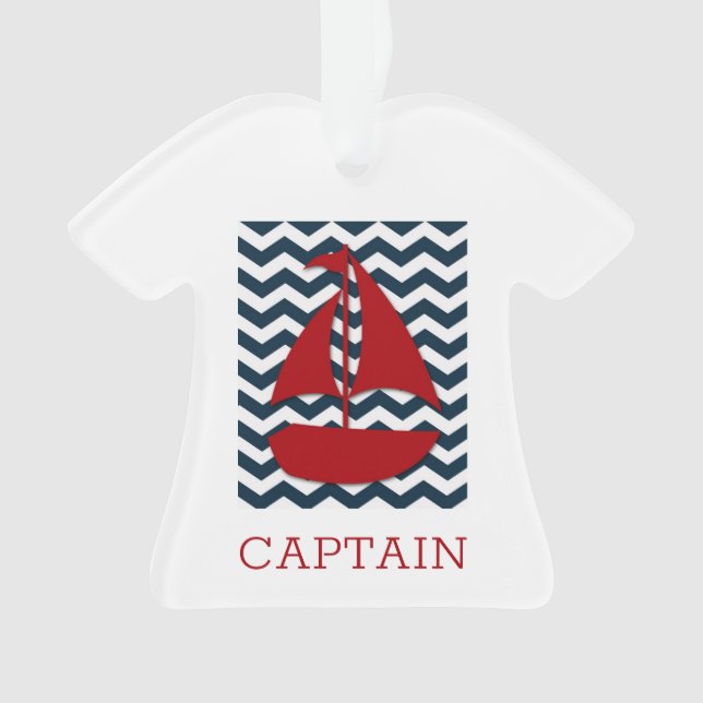 Nautic Sailboat Individuelle Name Red White Blue Ornament (Vorderseite)