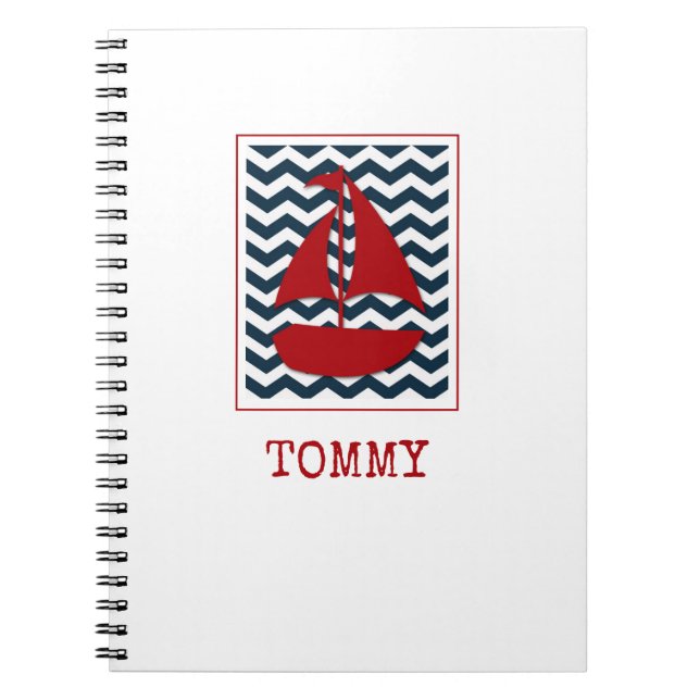Nautic Sailboat Kids NAME Red White Blue Sailing Notizblock (Vorderseite)