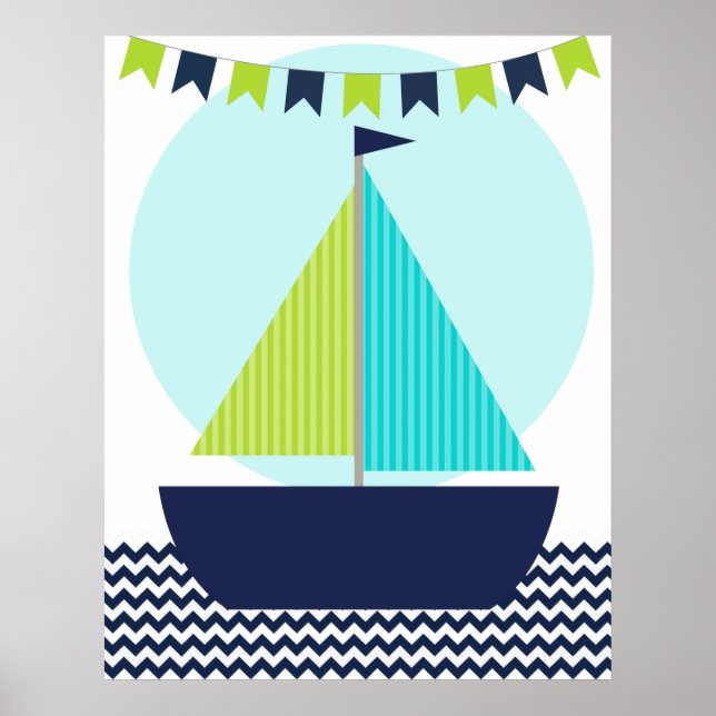 Nautic Sailboat Kinderzimmer Poster (Vorne)