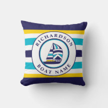 Nautic Sailboat Navy Aqua Blue Yellow Name