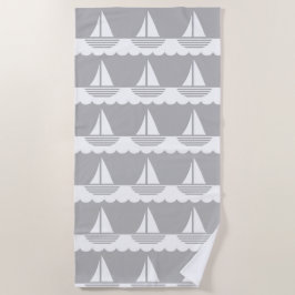 Nautic Sailboat Pattern Grau Strandtuch