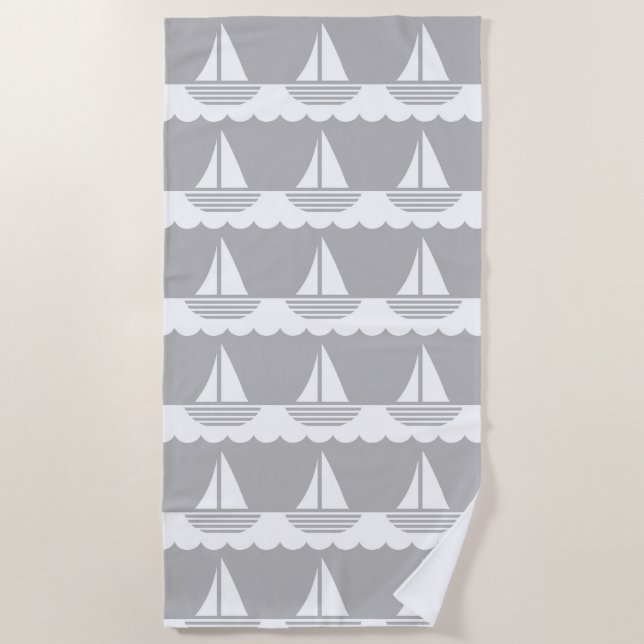 Nautic Sailboat Pattern Grau Strandtuch (Vorderseite)