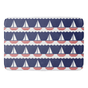 Nautic Sailboat Pattern Navy Blau und Rot Badematte
