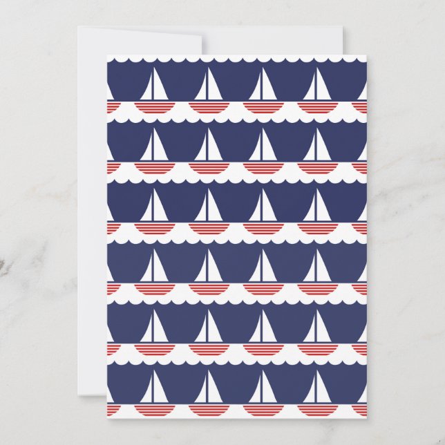 Nautic Sailboat Pattern Navy Blau und Rot Einladung (Vorderseite)
