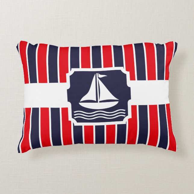 Nautic Sailboat Red | Muster für blaue Streifen Zierkissen (Vorderseite)