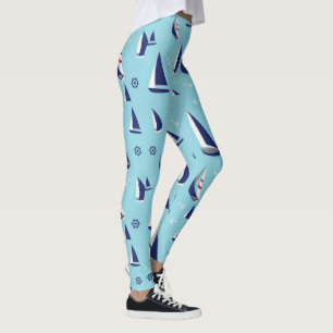 Nautic Sailboats Pattern Ocean Sailing Adventure Leggings
