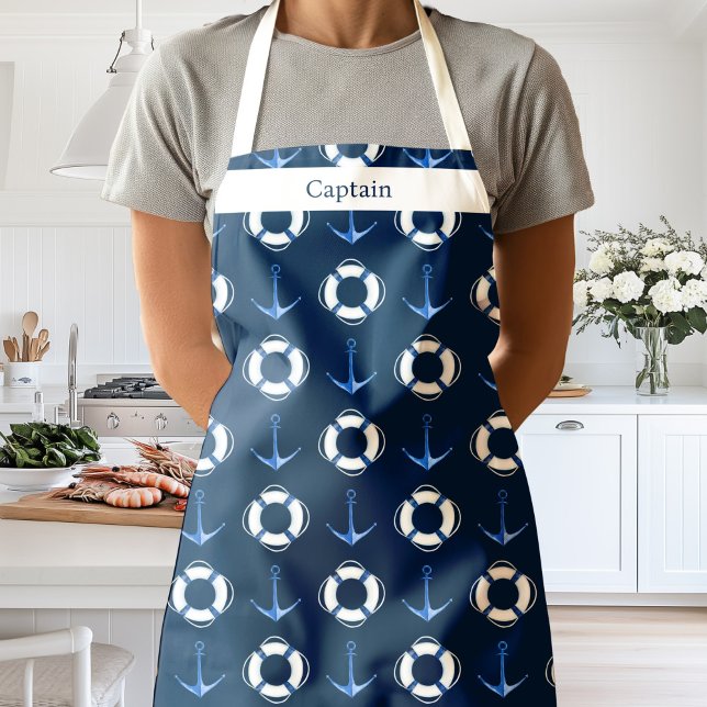 Nautic Sailing Boat Anchor Lifebuoy Navy Blue Schürze (Von Creator hochgeladen)