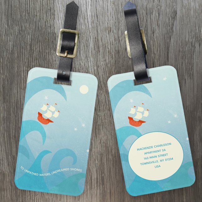 Nautic Sailing Quote Boat Art Individuelle Name Gepäckanhänger (Nautical sailing Shakespere quote luggage tag)