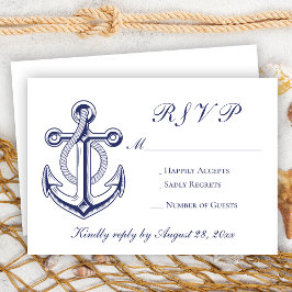 Nautic Sailor Navy Blue Anchor UAWG Wedding RSVP Karte