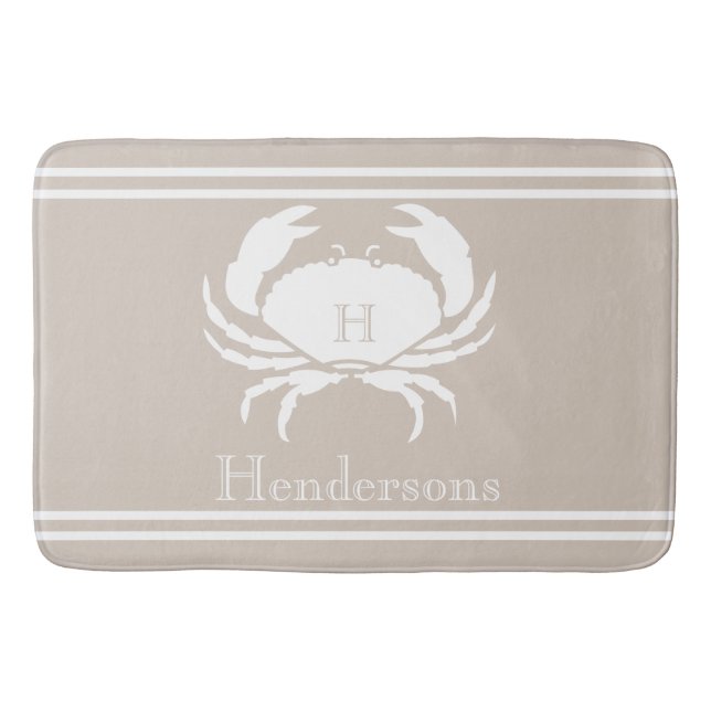 Nautic Sand Tan Taupe White Crab Monogram Name S Badematte (Vorderseite)